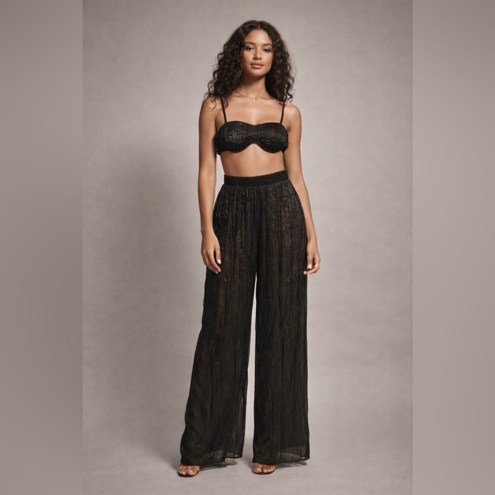 JLUXLABEL “Let’s Get Away” Black Satin Pant Set (M)
